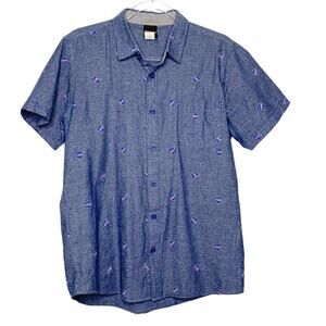 FIFTH SUN NASA Space Button Down Short Sleeve Shirt Classic Fit Blue Size Medium